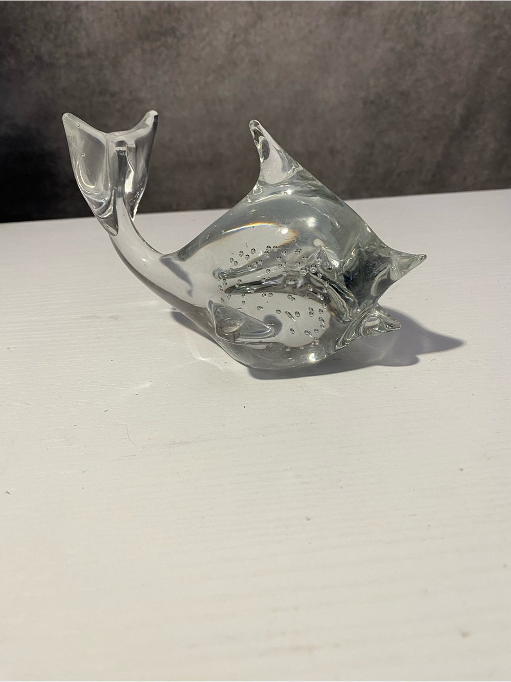 Vintage Clear Controlled Bubble Art Glass Dolphin Paperweight Figurine